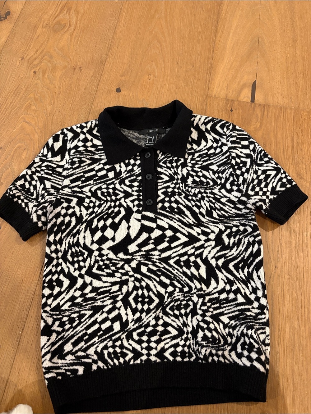 Black & White Patterned Polo Shirt